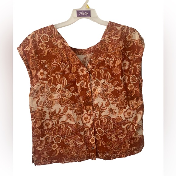 Nicole Miller | fall floral linen sleeveless button down top - Picture 2 of 7